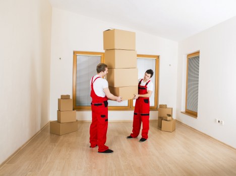 Professional movers carrying items down stairs in a Swiss Cottage flat
